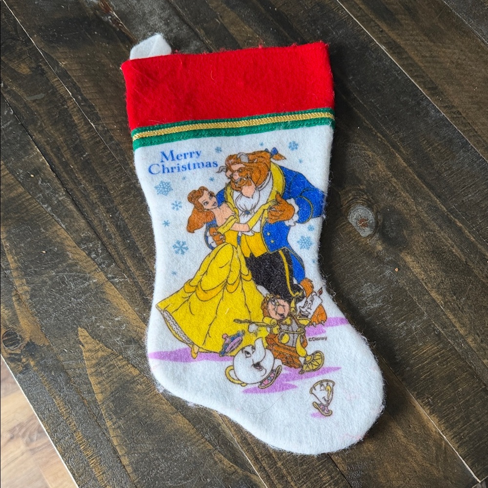 Vintage Disney Beauty And The Beast 15" Felt Christmas Stocking 1992